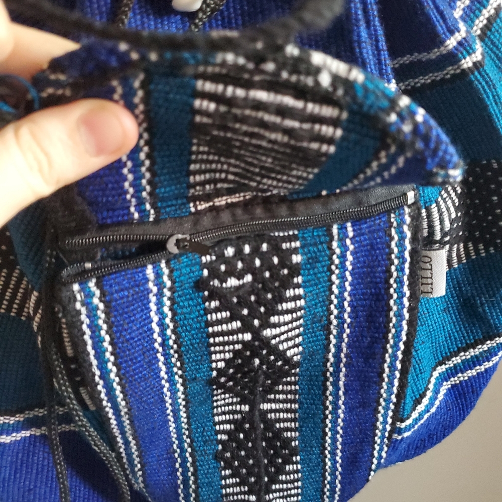 Lillo Woven Drawstring Backpack Artisan Blue Baja… - image 3